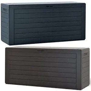 URBNLIVING 55cm Height 280L Anthracite Wood Design Outdoor Storage Box Garden Patio Plastic Chest Lid Container Tool