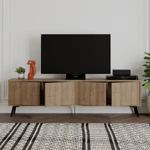 Decortie Dune Modern TV Unit Multimedia Centre with Storage Stylish TV Cabinet 65" TVs Dark Oak Effect 180cm