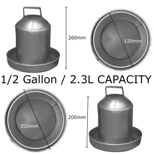 Chicken Drinker Waterer Traditional Drinker, 2.3L Capacity, Galvanised Steel with Handle for Hens, Ducks, Geese - Half Gallon