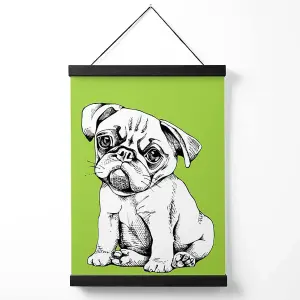 Sketch Pug Dog on Bright Green Medium Poster with Black Hanger