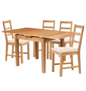 Hallowood Furniture Waverly Small Extending Table with 4 Ladder Back Oak Chairs with Beige Fabric Seat