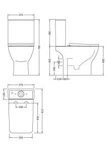 Rimless Toilet Pan, Cistern & Soft Close Seat - 790mm x 375mm x 612mm