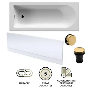 Round Single Ended Bath, Front Panel and Brushed Brass Waste - 1700 x 700mm