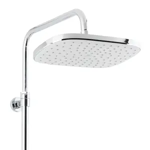 Chrome Thermostatic Rigid Riser Overhead Shower Kit with Tempered Glass Mixer Valve Shelf - White Trim