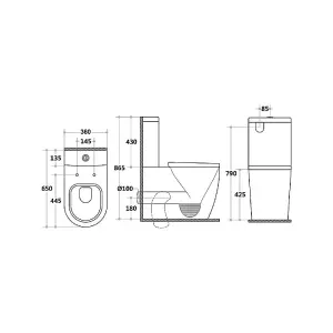 Zeus White Ceramic Rimless Design Close Coupled Toilet with Soft Closing Toilet Seat