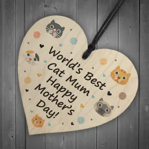 Red Ocean Novelty Mothers Day Cat Mum Funny Wooden Heart Gift For Cat Lover Gift For Mum