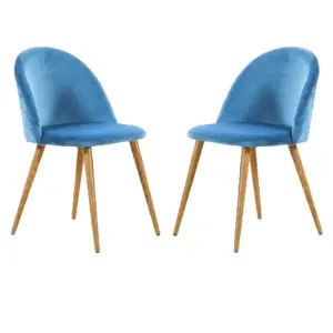 Set of 2 Lucia Velvet Dining Chairs Upholstered Dining Room Chairs, Blue