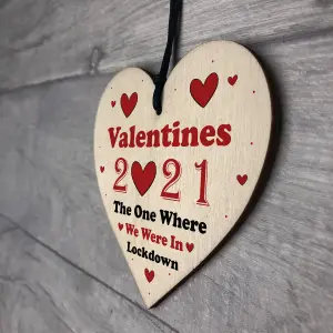 Red Ocean Valentines Day In Lockdown Novelty Wood Heart Gift For Boyfriend Girlfriend Husband Wife 2021