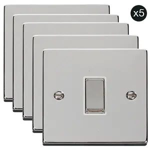 5 PACK - Polished Chrome 10A 1 Gang 2 Way Ingot Light Switch - White Trim - SE Home