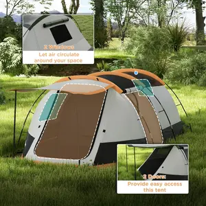 Outsunny Tunnel Tent with Bedroom, Living Room and Porch for 3-4 Man, Orange