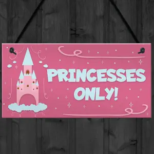 Red Ocean Princesses Only Hanging Plaque Door Nursery Bedroom Sign Gift Baby Girls Fairytale Decor