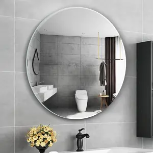 Frameless Round Wall Mounted Mirror Frameless Bathroom Living Room A Must have Mirror Home Decor (80x80 cm)