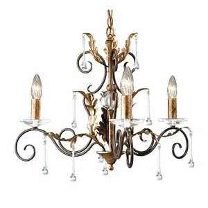 Elstead Amarilli Chandelier 3 Light Bronze, Gold Floral Leaves Design , E14