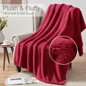 Makilah Sherpa Fleece Throw Fur  Blanket Burgundy / 200cm H x 150cm W