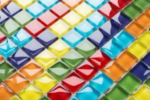 Glass mosaic on mesh for bathroom or kitchen 300mm x 300mm - Long Rainbow