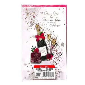 Simon Elvin For You Daughter And Son In Law Champagne Bottle Christmas Card (Pack of 6) White/Red (One Size)