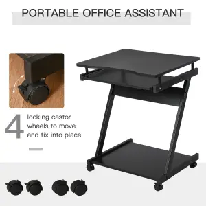 HOMCOM Movable Computer Desk with 4 Moving Wheels Sliding Keyboard Tray Black