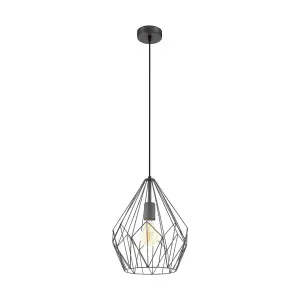 EGLO Carlton Black Metal 1 Light Ceiling Pendant, (D) 31cm