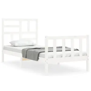 Berkfield Bed Frame with Headboard White Single Solid Wood