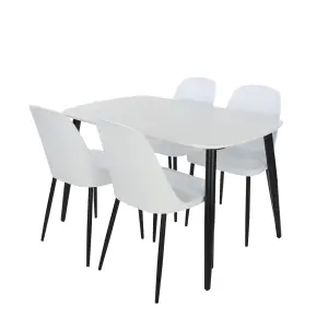 Core Products Aspen White 120cm Rectangular Dining Table with 4 White Plastic Duo Design Chairs