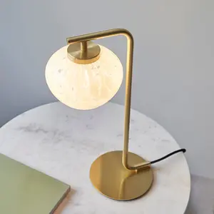 Luminosa Bari Globe Table Lamp Satin Brass Plate, White Confetti Glass