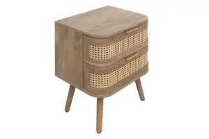 Rattan Bedside Cabinet 2 Drawer Brown Oak Birlea Sark Nightstand Side Table