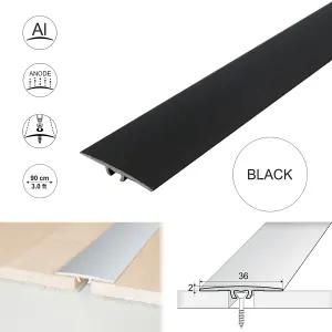 A68 36mm Anodised Aluminium Flat Door Threshold Strip - Black, 0.9m