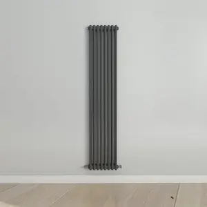 Vertical Anthracite Double Column Radiator (H) 1800mm x (W) 380mm, 5010 BTU.