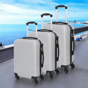 LUGGIT 3 Pcs Travel Lightweight Trolley Luggage Suitcase Set of 3 Sizes, ABS Shell - Parallel Line Dark Blue