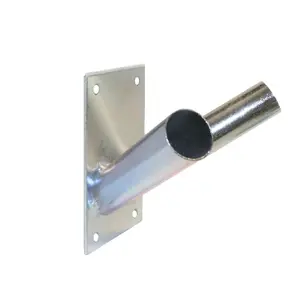 Double Flag Pole Holder - Wall Mounted Flag Pole Bracket, Galvanised (Silver), Rust and Weather Resistant, Heavy Duty