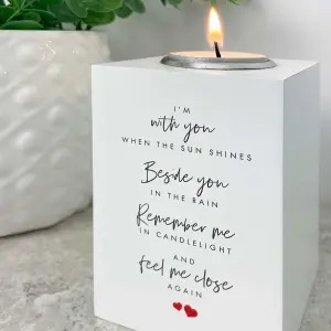 Memorial Wooden Tea Light Holder - White Wooden Remembrance Candle Holder with Poem