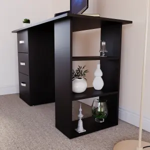 Vida Designs Mason Black Computer Desk With Shelves and 3 Drawers