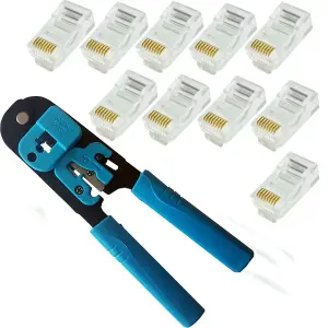 RJ45 Crimp Tool & 10 Connectors 8P8C CAT5eCAT6 Crimping Crimper Network Cable