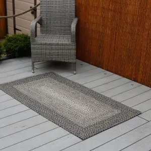 Outdoor Garden Patio Water Resistant Washable Braided Faux Jute Carpet Rug Mat Dark Grey - 80cm x 150cm