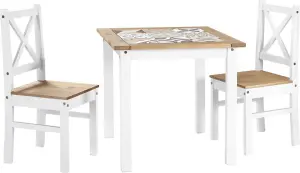 Salvador Tile Top Dining Set 2 Chairs White Distressed Waxed Pine