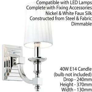 Modern Dimmable Wall Light Nickel & White Pleated Shade Bedside Lamp Fitting Kit