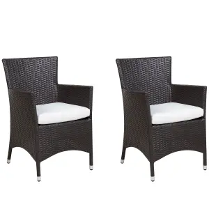 Set of 2 Garden Chairs with Cushions ITALY PE Rattan Dark Brown