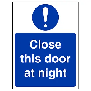 Close This Door At Night Fire Door & Mandatory Sign - Adhesive Vinyl - 150x200mm (x3)