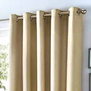 Cotton Blend Room Darkening Grommet / Eyelet Curtain Pair (Set of 2) Natural / Width 229 x Drop 137 cm