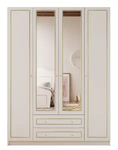 MARIE 4 Door 2 Drawer Mirrored Gold White Wardrobe