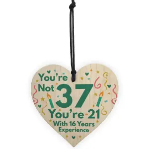 Red Ocean Funny Birthday Gifts For Women Novelty 37th Birthday Gift For Men Wooden Heart Sign Funny Birthday Card