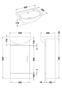 Orbit 1 Door Cloakroom Vanity Basin Unit - 400mm - Gloss White - Balterley