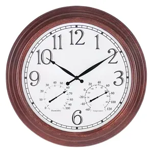 Outdoor Garden Wall Clock With Thermometer and Hygrometer Antique Brown