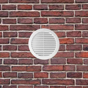 White Louvred Wall Vent Grille with Flyscreen and Screw Covers, 125 mm / 5 in, Air Ventilation Duct Cover with Flat Back