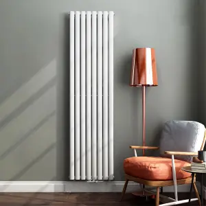 Nes Home 1800 x 480 mm Central Connection Vertical Designer Radiator White Double Oval Tube