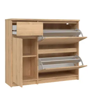 Naia Shoe Cabinet with 2 Shoe Compartments, 1 Door and 1 Drawer in Jackson Hickory Oak