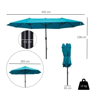 Outsunny 4.6M Garden Patio Umbrella Canopy Parasol Sun Shade w/o Base Blue