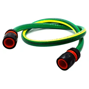 Garden Hose Pipe, 1 m / 3.2 ft Long + 2 x Connectors, Reinforced 6 Layer Non-Toxic 1/2" Watering Irrigation Hosepipe (Green)