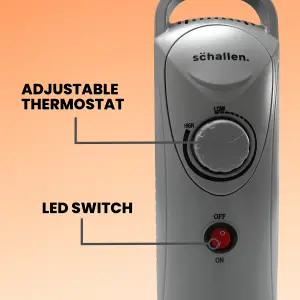 Schallen 800W 6 Fin Mini Small Portable Electric Slim Oil Filled Radiator Heater with Adjustable Temperature- GREY