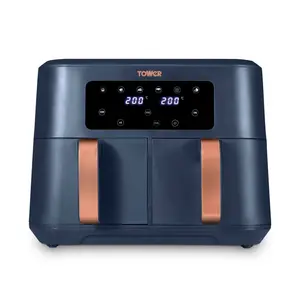 Tower Vortx Dual Basket Air Fryer with Two 4.25L Baskets 2400W Midnight Blue/Rose Gold